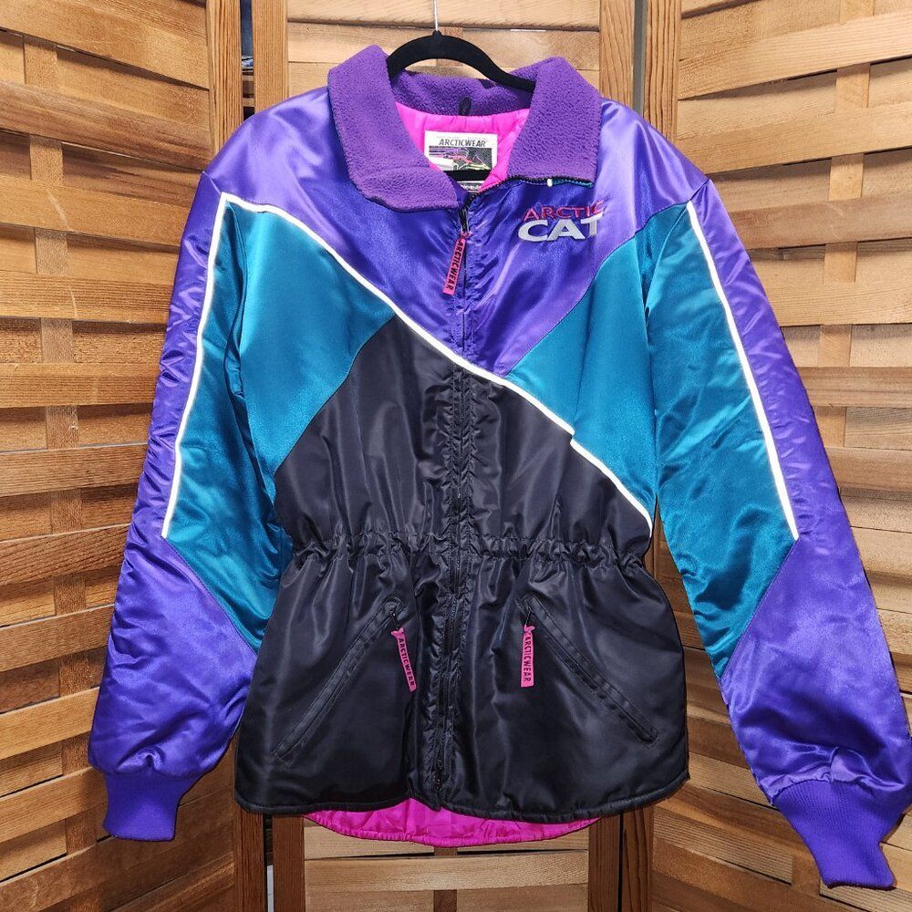 Vintage Arctic Cat Arcticwear Winter Snowmobile Jacket Women M Coat Purple Black